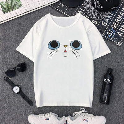 Casual Cute Cat Face Print Shirts Sweet Slim