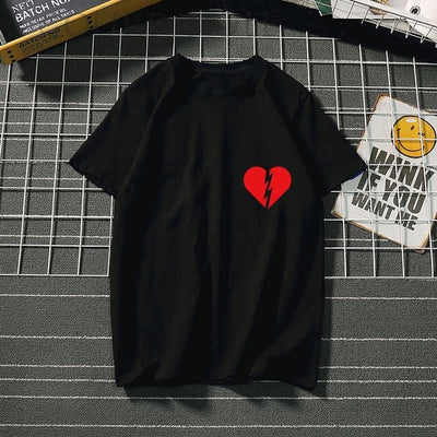 Printed Summer Black Round neck Casual Heartbeat