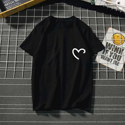 Printed Summer Black Round neck Casual Heartbeat