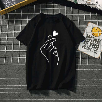 Printed Summer Black Round neck Casual Heartbeat