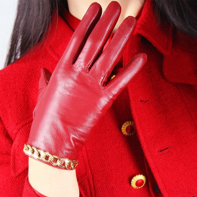 Leather Red Mid-length Thin Velvet Lining Warm