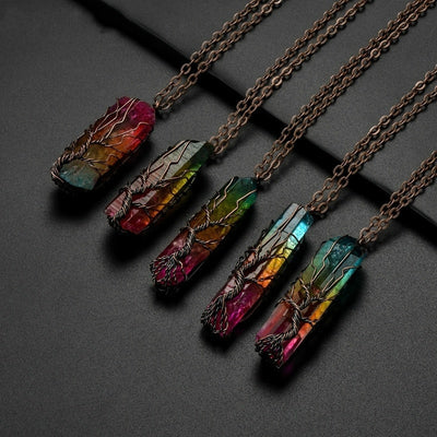 Ainbow Natural Stone Copper Wire Pendant Necklace