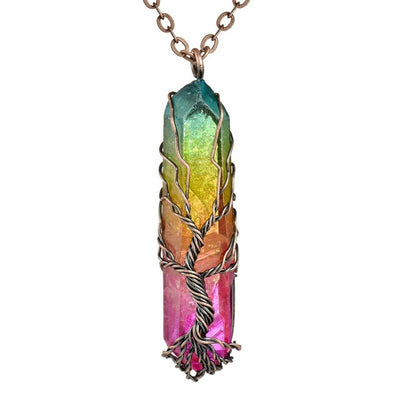 Ainbow Natural Stone Copper Wire Pendant Necklace