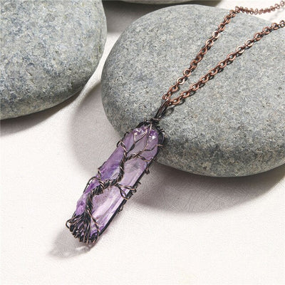 Ainbow Natural Stone Copper Wire Pendant Necklace