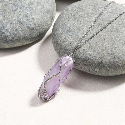 Ainbow Natural Stone Copper Wire Pendant Necklace