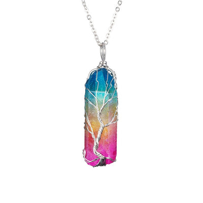Ainbow Natural Stone Copper Wire Pendant Necklace