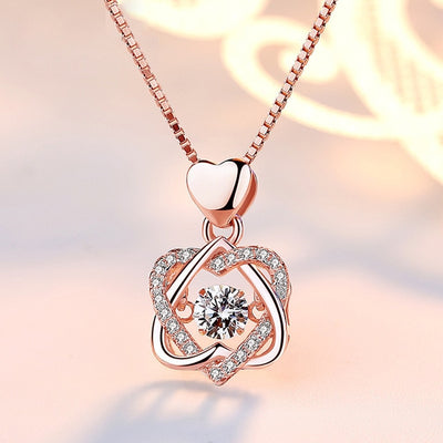 Fashion Double Heart Flower Pendant Necklace