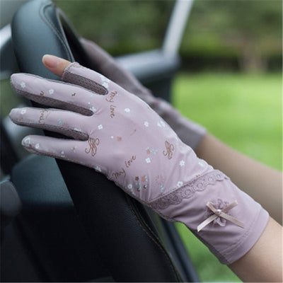 Gloves Female Thin Elastic Ice Silk Non-Slip Driving