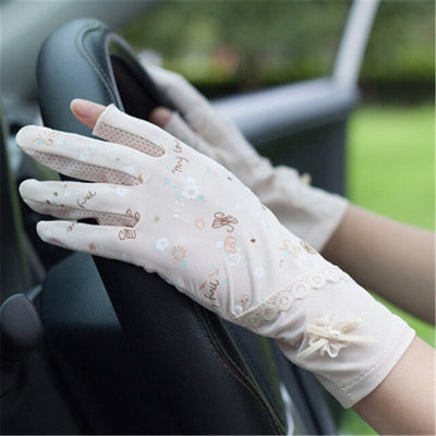 Gloves Female Thin Elastic Ice Silk Non-Slip Driving