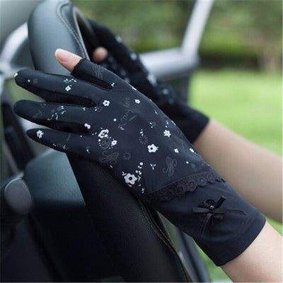 Gloves Female Thin Elastic Ice Silk Non-Slip Driving
