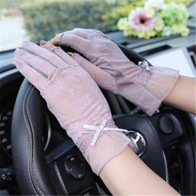 Gloves Female Thin Elastic Ice Silk Non-Slip Driving