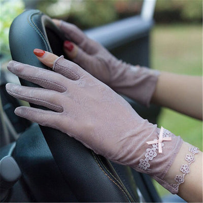 Gloves Female Thin Elastic Ice Silk Non-Slip Driving