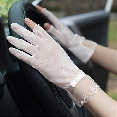 Gloves Female Thin Elastic Ice Silk Non-Slip Driving