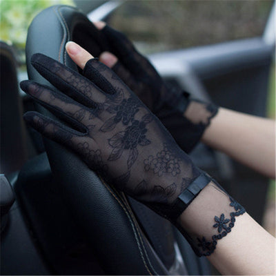 Gloves Female Thin Elastic Ice Silk Non-Slip Driving