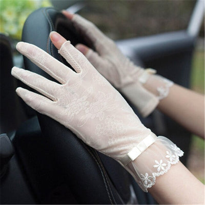 Gloves Female Thin Elastic Ice Silk Non-Slip Driving