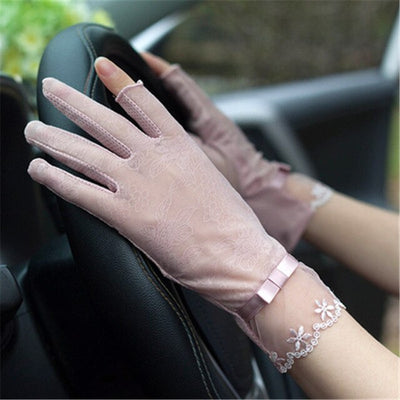 Gloves Female Thin Elastic Ice Silk Non-Slip Driving