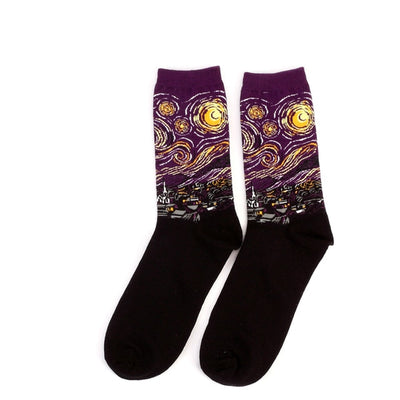 Famous Oil Painting Series Men Socks Funny