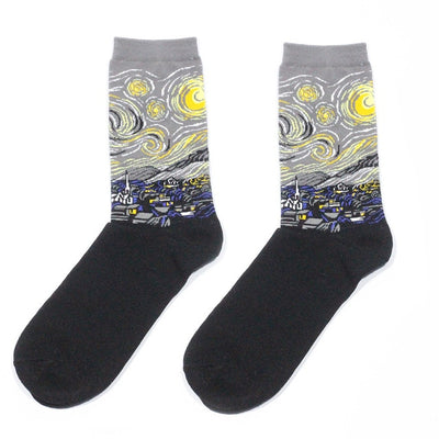 Famous Oil Painting Series Men Socks Funny