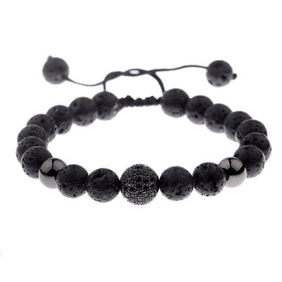 Round Black CZ Zircon Pave Lava Weaving