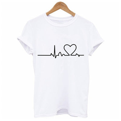 Printed Summer Black Round neck Casual Heartbeat