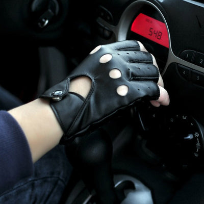 Half Finger Gloves Biker Driving Leather