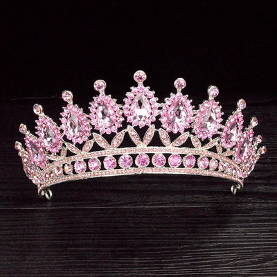 Silver Baroque Tiara For Queen Bride Pink
