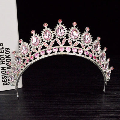 Silver Baroque Tiara For Queen Bride Pink