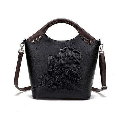 Handbag Rose Print Lady Leather Large Capacity