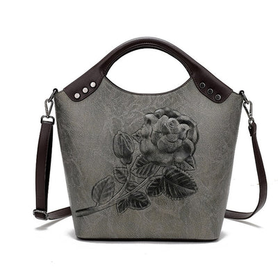 Handbag Rose Print Lady Leather Large Capacity