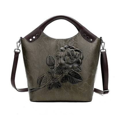 Handbag Rose Print Lady Leather Large Capacity