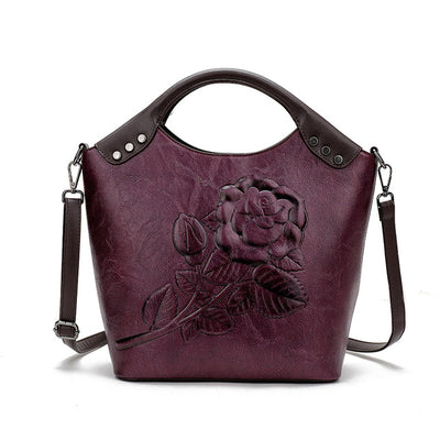 Handbag Rose Print Lady Leather Large Capacity