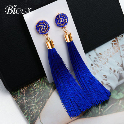 Fashion Bohemian Tassel Crystal Long Earrings