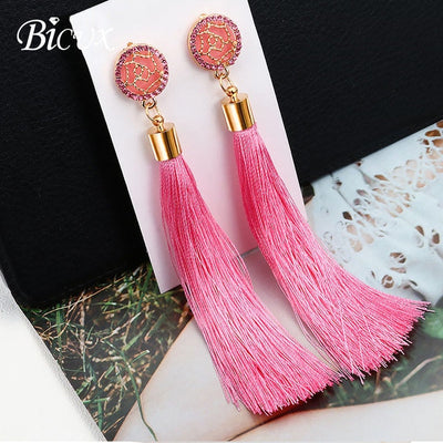 Fashion Bohemian Tassel Crystal Long Earrings