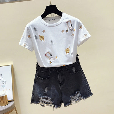 T shirt Women Clothes Summer Short Sleeve Embroidery