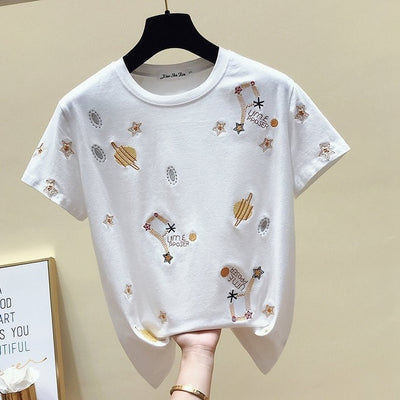 T shirt Women Clothes Summer Short Sleeve Embroidery